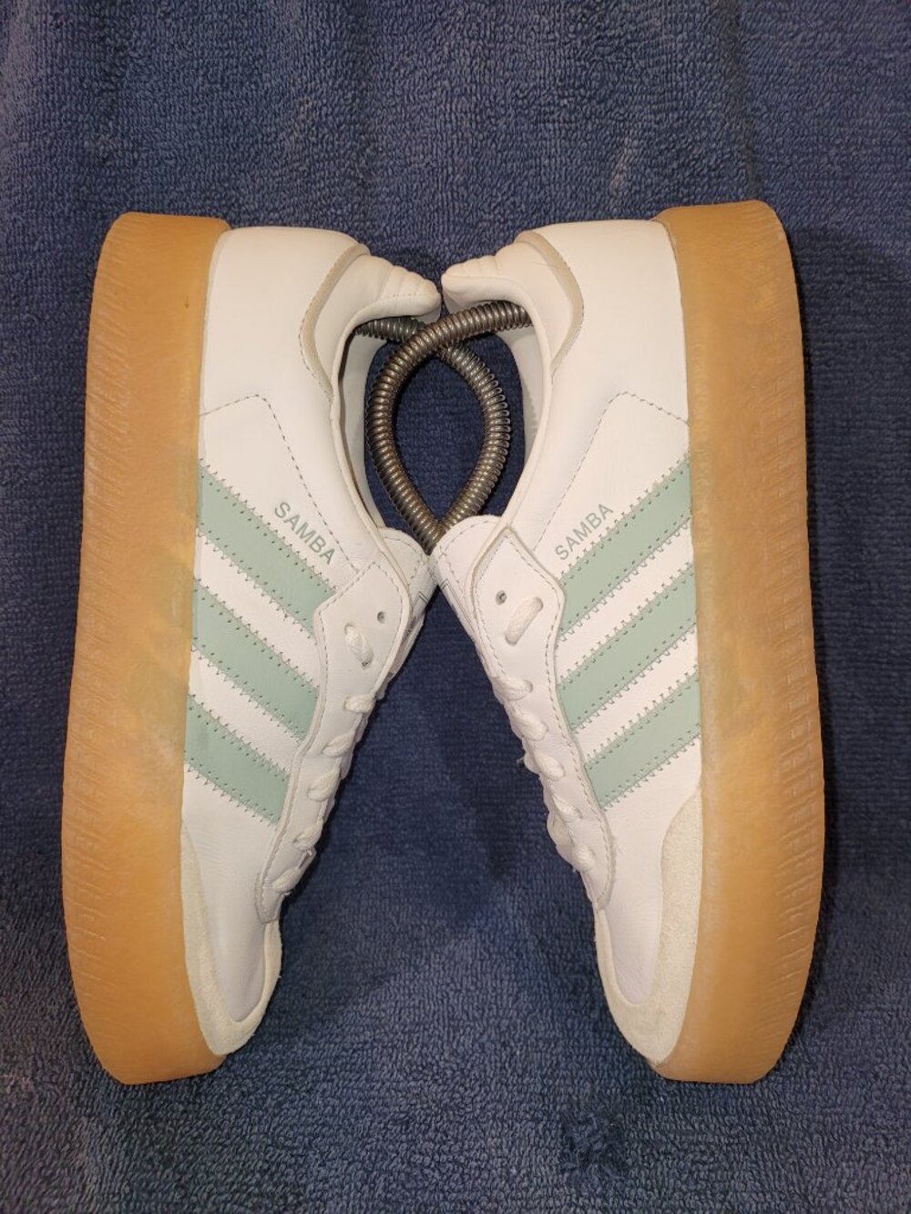 Adidas Sambae Samba Womens Size 7.5 White Light Blue Tan Sneakers JP5609 (#1655) - Picture 7 of 16